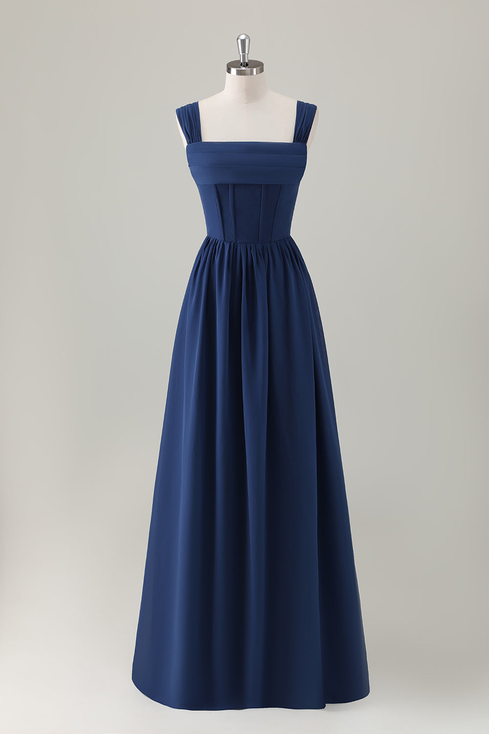 Berylove Women Dark Blue Ruched A Line Bridesmaid Dress Chiffon Corset Maxi Wedding Guest Dress with Lace-Up Back Berylove Women Dark Blue Ruched A Line Bridesmaid Dress Chiffon Corset Maxi Wedding Guest Dress with Lace-Up Back