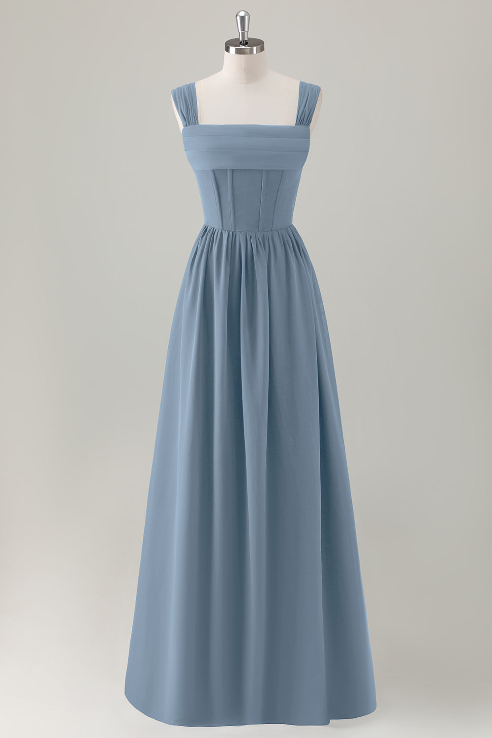 Berylove Women Dark Blue Ruched A Line Bridesmaid Dress Chiffon Corset Maxi Wedding Guest Dress with Lace-Up Back, Dusty Blue / US8 Berylove Women Dark Blue Ruched A Line Bridesmaid Dress Chiffon Corset Maxi Wedding Guest Dress with Lace-Up Back, Dusty Blue / US8