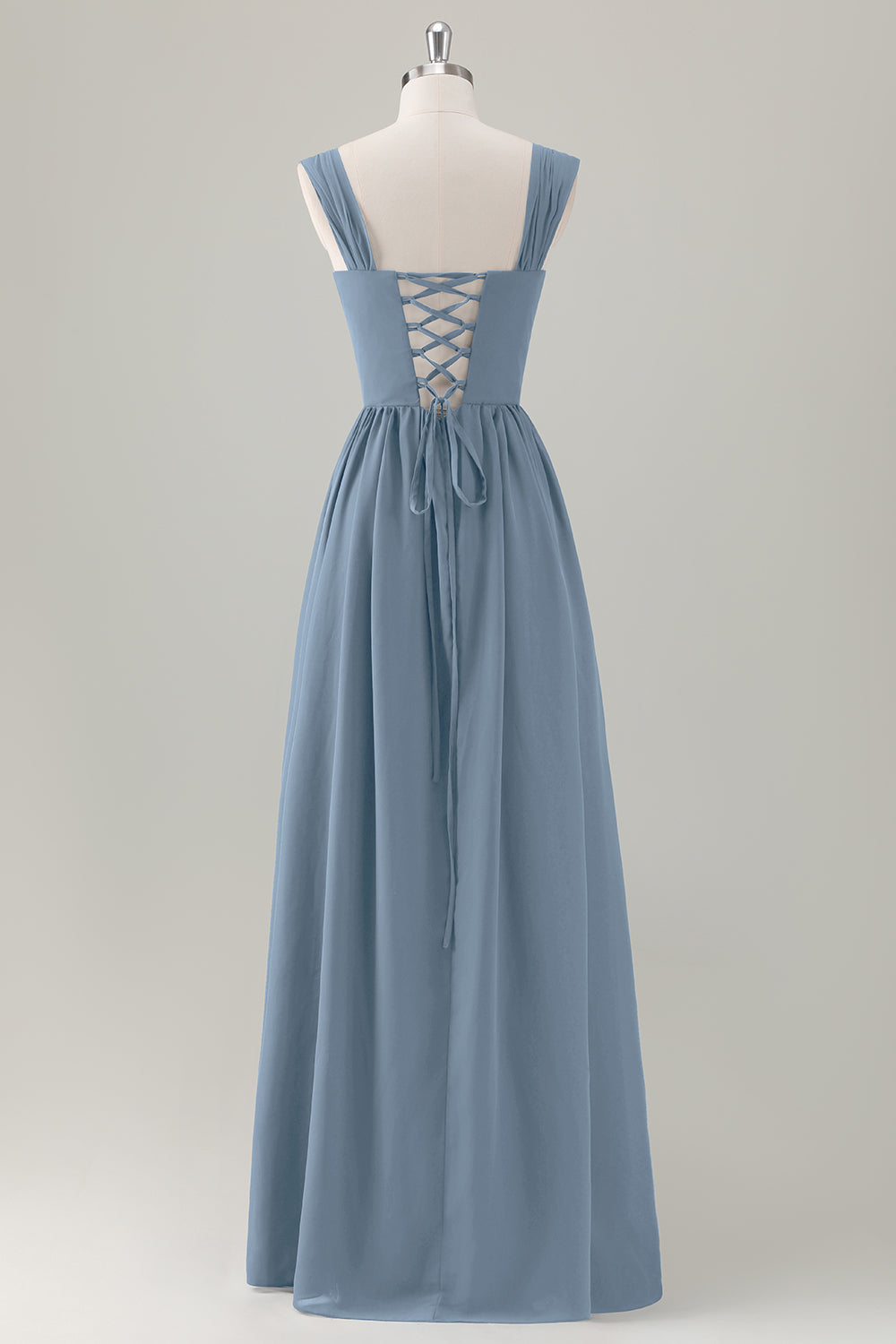Berylove Women Dark Blue Ruched A Line Bridesmaid Dress Chiffon Corset Maxi Wedding Guest Dress with Lace-Up Back, Dusty Blue / US8 Berylove Women Dark Blue Ruched A Line Bridesmaid Dress Chiffon Corset Maxi Wedding Guest Dress with Lace-Up Back, Dusty Blue / US8