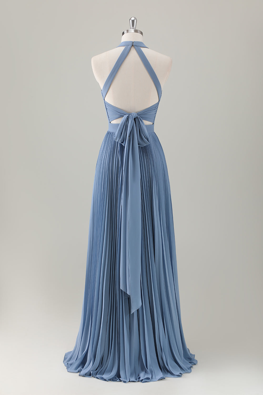 Berylove Women Grey Blue Pleated Bridesmaid Dress with Slit A Line Halter Backless Maxi Wedding Guest Dress, Grey Blue / US6 Berylove Women Grey Blue Pleated Bridesmaid Dress with Slit A Line Halter Backless Maxi Wedding Guest Dress, Grey Blue / US6