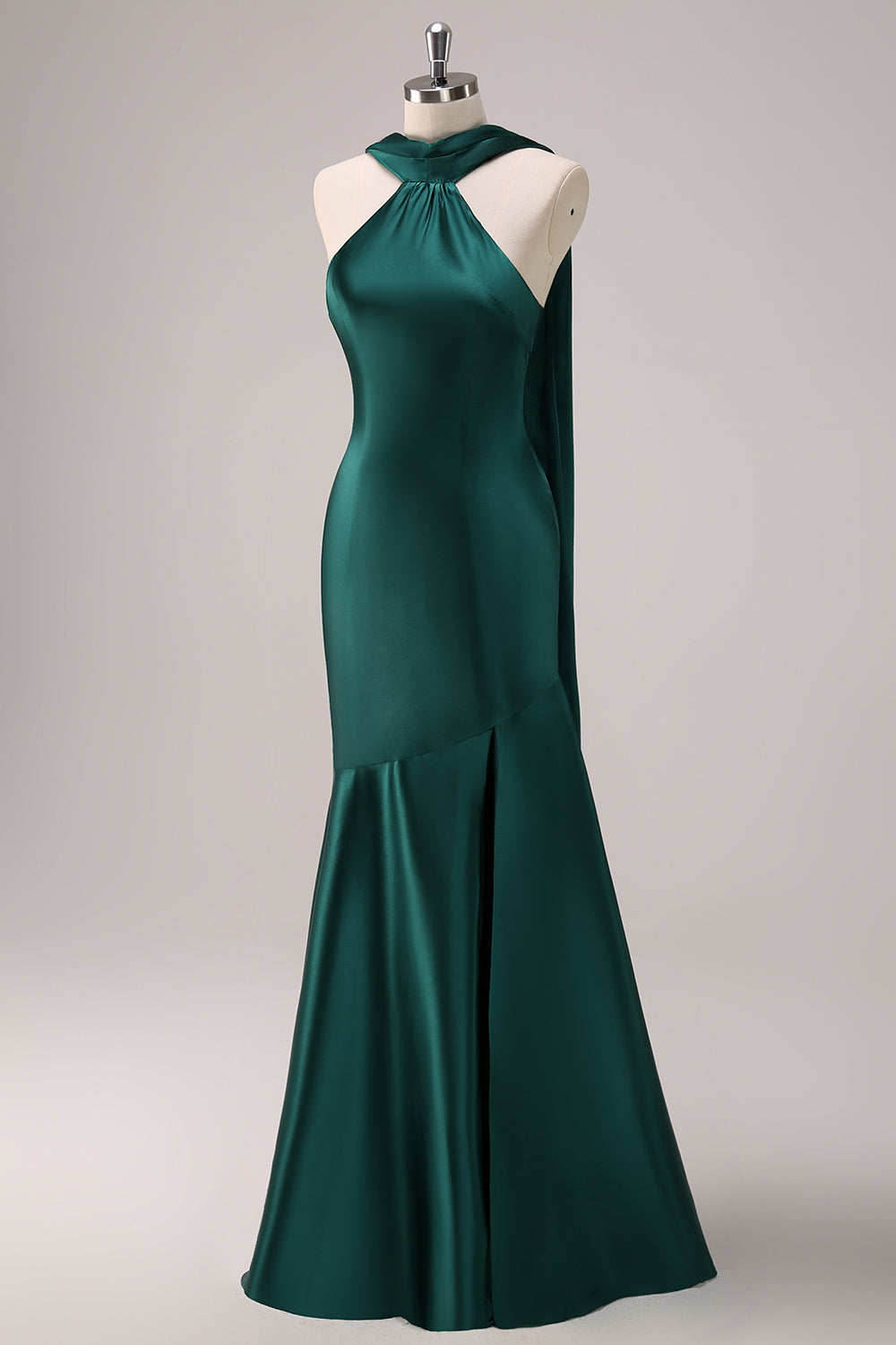 Berylove Women Dark Green Wedding Guest Dress Satin Mermaid Halter Maxi Dress Berylove Women Dark Green Wedding Guest Dress Satin Mermaid Halter Maxi Dress