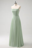 Light Green Cold Shoulder Detachable Sleeves A Line Chiffon Maxi Bridesmaid Dress
