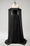 Light Green Cold Shoulder Detachable Sleeves A Line Chiffon Maxi Bridesmaid Dress