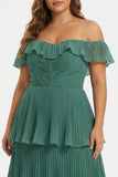 Off the Shoulder Tiered Ruffled Plus Size Eucalyptus Bridesmaid Dress