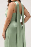 Sage Sheath Satin Plus Size Maxi Bridesmaid Dress