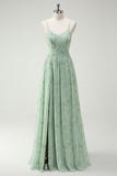 Floral Dusty Sage A Line Cut Out Bridesmaid Dress with Slit