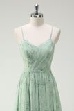 Floral Dusty Sage A Line Cut Out Bridesmaid Dress with Slit