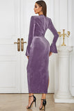 Peacock Blue Mermaid Velvet Long Sleeves Wedding Guest Dress with Slit