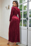 Blue High Neck Long Sleeves Velvet Dress