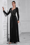 Sparkly A Line Velvet Maxi Dress with Long Sleeves