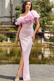 Light Pink Mermaid Ruffles Maxi Dress with Slit