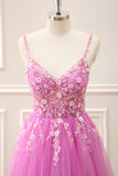 Royal Blue Corset Sequined A Line Tulle Maxi Dress with Appliques