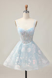 Floral Fuchsia Sequined Corset Homecoming Dress