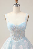 Floral Fuchsia Sequined Corset Homecoming Dress