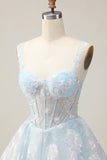 Floral Fuchsia Sequined Corset Homecoming Dress