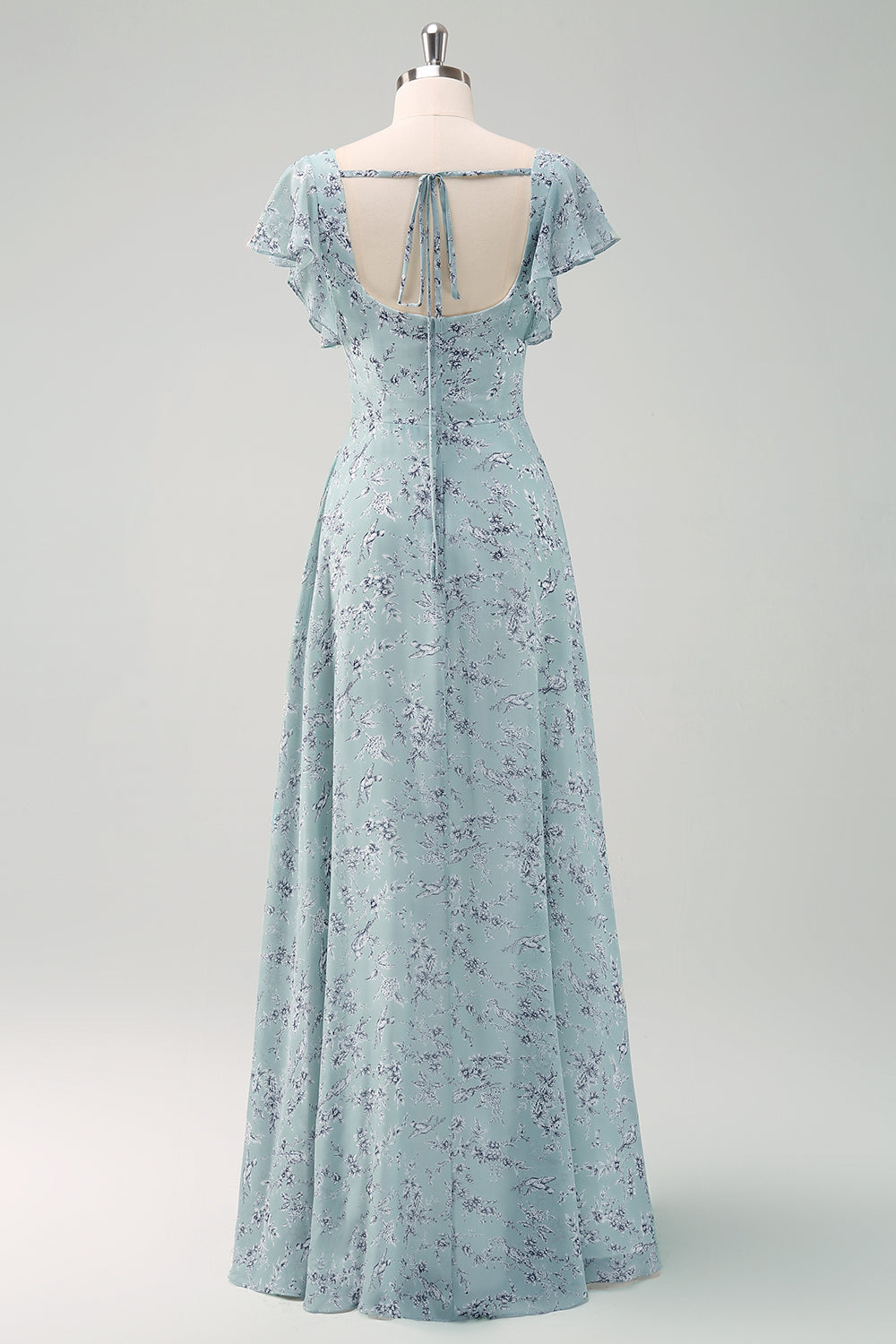 Berylove Women Grey Green A Line Bridesmaid Dress with Slit Square Neck Floral Maxi Dress with Ruffles, Grey Green / custom Berylove Women Grey Green A Line Bridesmaid Dress with Slit Square Neck Floral Maxi Dress with Ruffles, Grey Green / custom