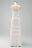 White Sheath Maxi Dress with Ruffles