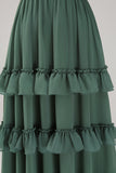 Eucalyptus A Line Spaghetti Straps Tiered Chiffon Maxi Bridesmaid Dress