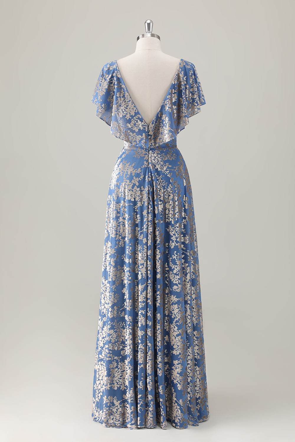 Berylove Women Sparkly Grey Blue Wedding Guest Dress Print Ruffled V Neck Pleated Maxi Dress Berylove Women Sparkly Grey Blue Wedding Guest Dress Print Ruffled V Neck Pleated Maxi Dress
