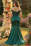 Dark Green Off The Shoulder Mermaid Plus Size Prom Dress