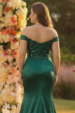 Dark Green Off The Shoulder Mermaid Plus Size Prom Dress