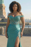 Dark Green Off The Shoulder Mermaid Plus Size Prom Dress