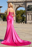 Fuchsia Ruched Corset Mermaid Satin Prom Dress