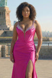 Sparkly Corset Fuchsia Mermaid Plus Size Prom Dress