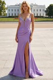 Fuchsia Ruched Corset Mermaid Satin Prom Dress