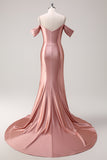 Blush Pleated Cold Shoulder Mermaid Prom Dress