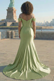 Golden Cold Shoulder Mermaid Satin Plus Size Prom Dress