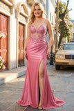 Corset Appliqued Plus Size Mermaid Coral Prom Dress