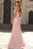 Pink Mermaid Beaded Corset Prom Dress with Appliques