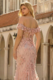 Blush Plus Size Off the Shoulder Mermaid Appliqued Prom Dress