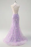 Sequined Lilac Corset Mermaid Prom Dress with Lace-up Back