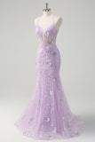 Sequined Lilac Corset Mermaid Prom Dress with Lace-up Back