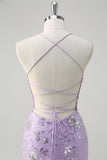 Sequined Lilac Corset Mermaid Prom Dress with Lace-up Back