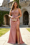 Mermaid Appliqued Ruched Dusty Rose Plus Size Prom Dress