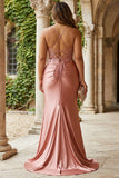Mermaid Appliqued Ruched Dusty Rose Plus Size Prom Dress