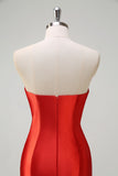 Red Mermaid Pleated Strapless Prom Dress with Split