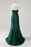 Red Mermaid Pleated Strapless Prom Dress with Split