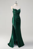 Red Mermaid Pleated Strapless Prom Dress with Split