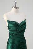 Red Mermaid Pleated Strapless Prom Dress with Split