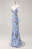 Peacock Mermaid Appliqued Prom Dress with Sequins