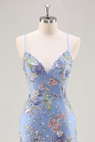 Sequins Mermaid Spaghetti Straps Black Prom Dress with Appliques