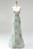Sequins Mermaid Spaghetti Straps Pink Prom Dress with Appliques