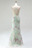 Sequins Mermaid Spaghetti Straps Pink Prom Dress with Appliques