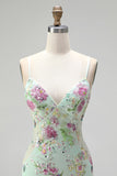 Sequins Mermaid Spaghetti Straps Pink Prom Dress with Appliques