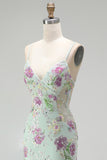 Sequins Mermaid Spaghetti Straps Pink Prom Dress with Appliques