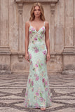 Sequins Mermaid Spaghetti Straps Pink Prom Dress with Appliques